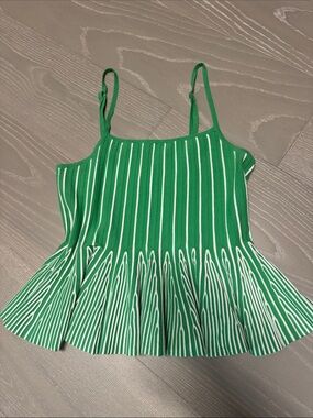 Maeve Green and White knit Striped Peplum Camisole